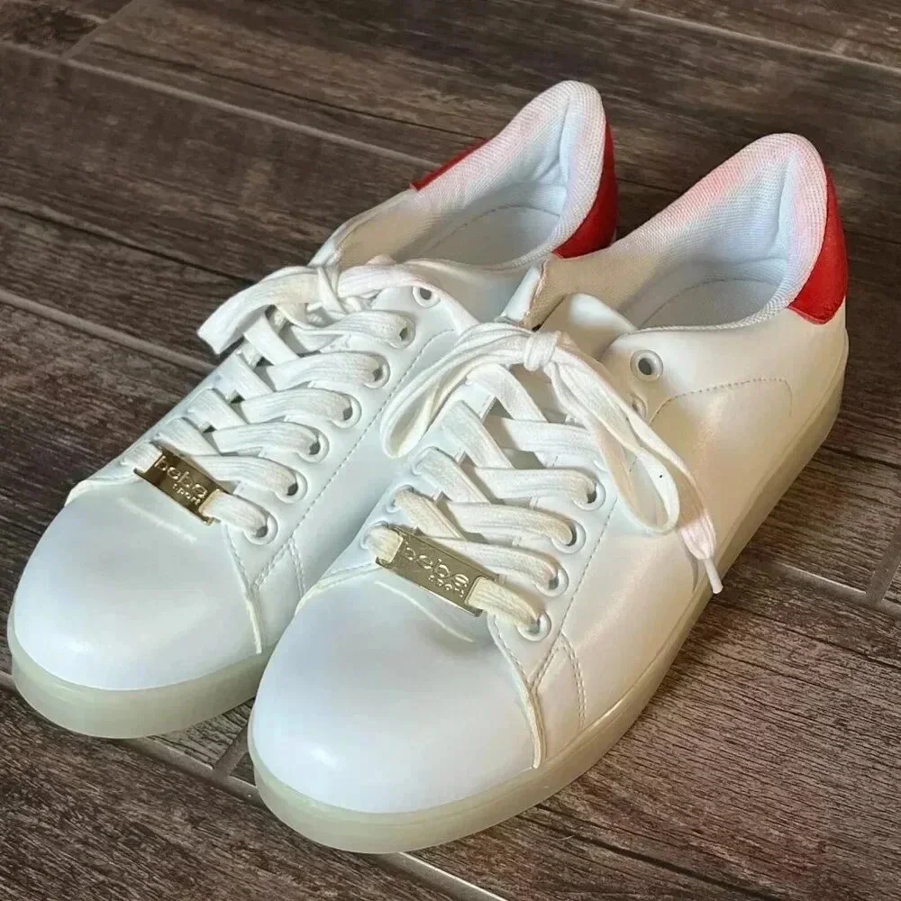 Bebe Sport White & Red Sport Kenedy Fashion Gym Shoes Women's Size 8.5 - Picture 2 of 8